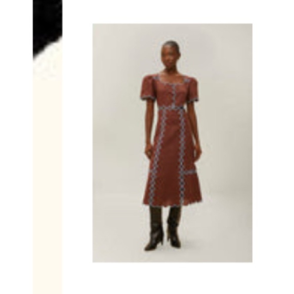 Elegant Brown Dress with Patterned Accents